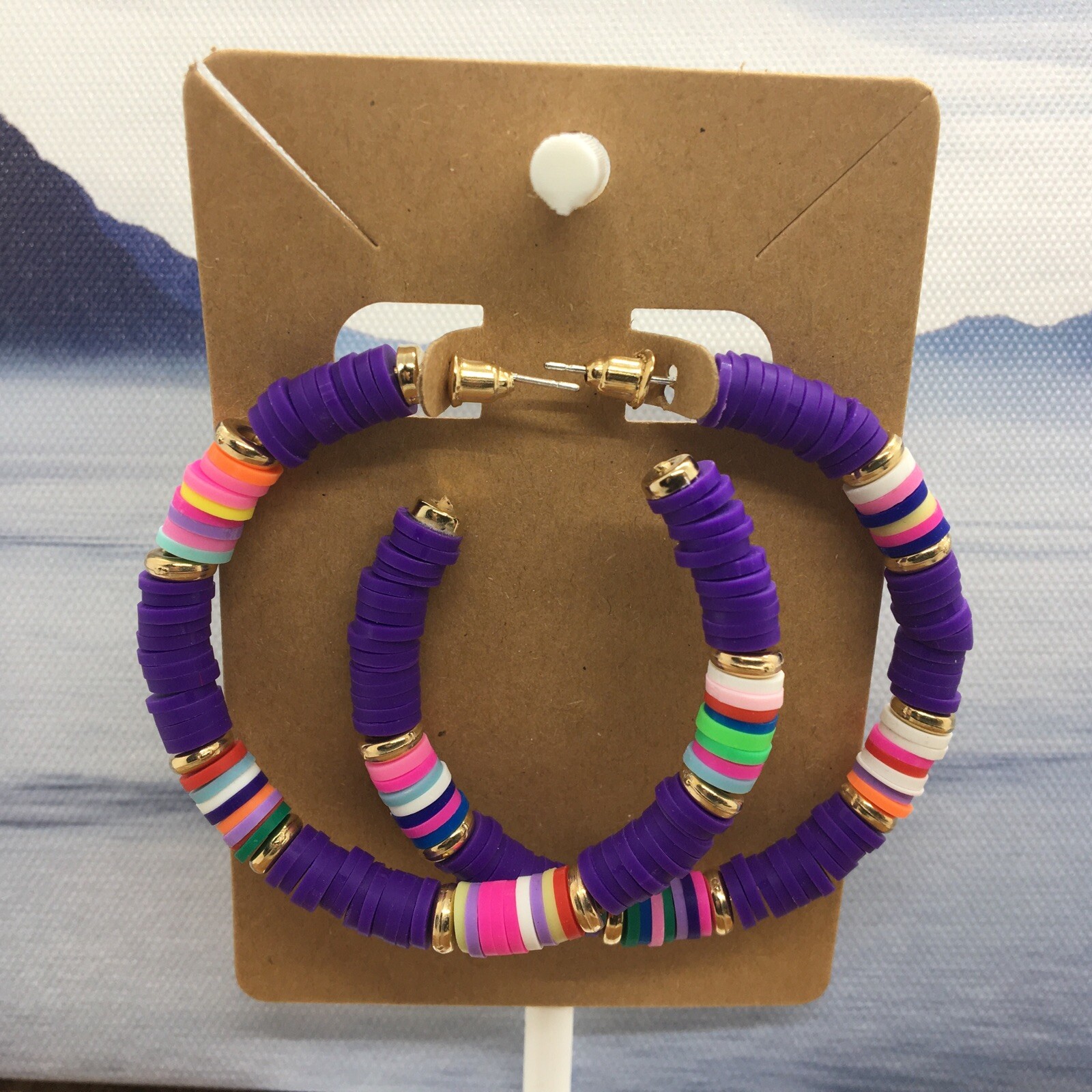 2” Handmade Heishi Bead Earrings Colorful African Vinyl Hoop Dangle New 3619