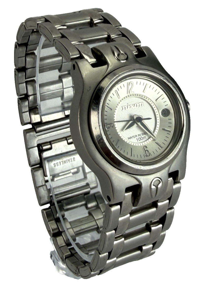 Nixon Silver Tone Ladies Date Watch All Stainless The Grace w NEW BATT