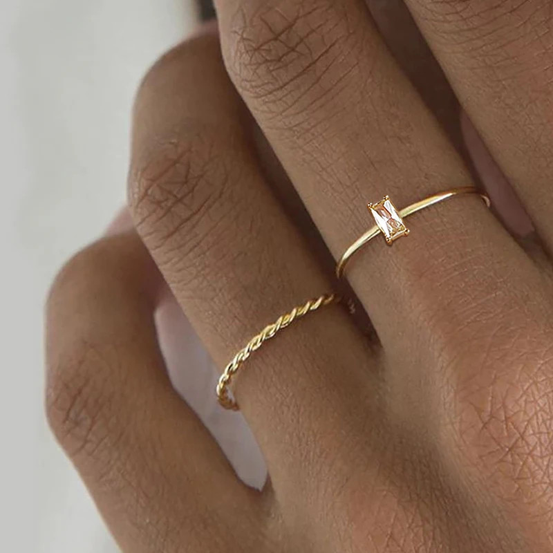 Twisted Rope Slim Ring Stainless Steel Minimalist Wedding Band Women Jewelry