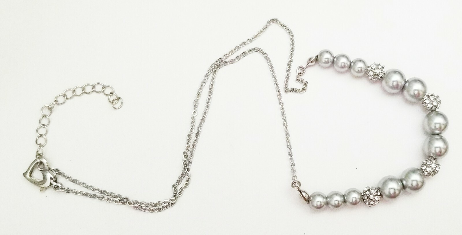 Silver Pearl Crystal Necklace 17-19″ Silver Plated Gift Mom Special Occasion