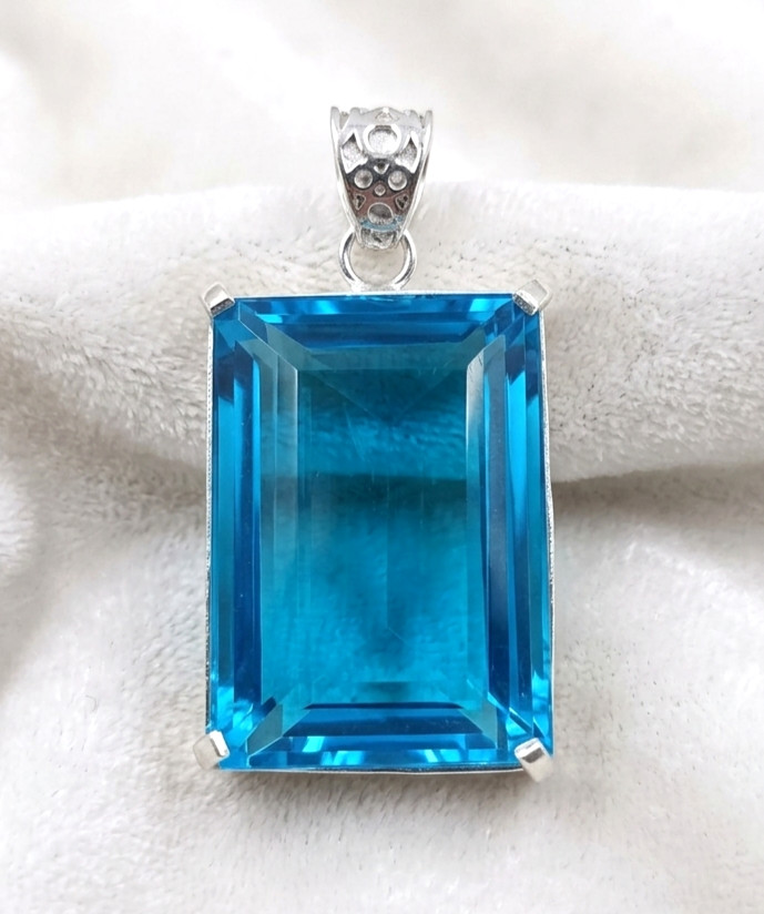 Blue Topaz Gemstone Handmade 925 Sterling Silver Jewelry Pendant 2.0″