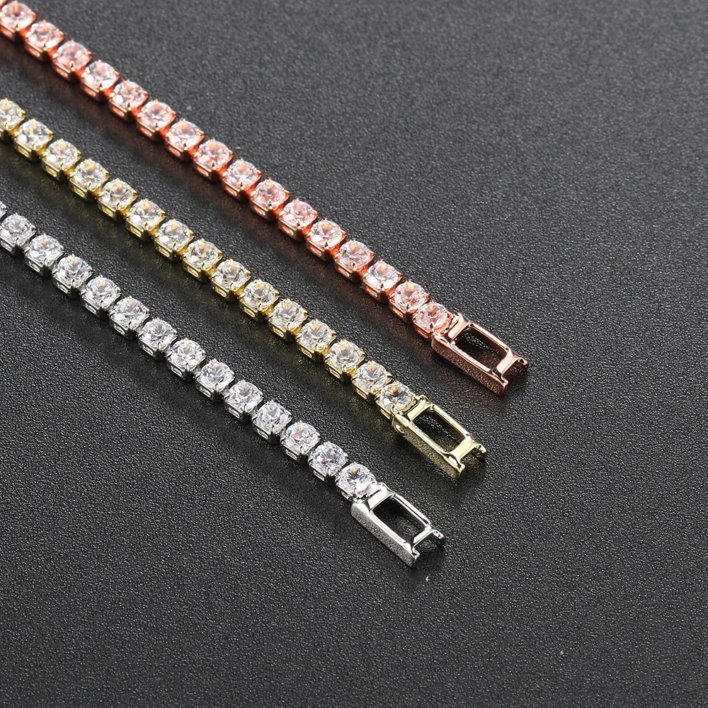 2.5mm AAA+ Cubic Zirconia Tennis Bracelet 17cm Rose Gold Silver Plated Women