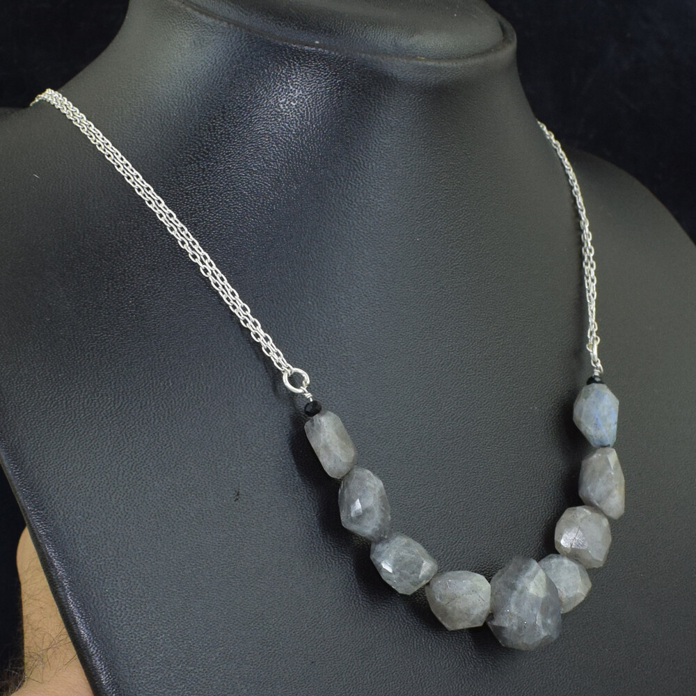 100.00 Cts Earth Mined Blue Flash Labradorite Faceted Beads Necklace NK 15E87