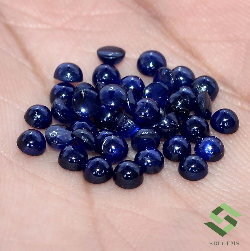 3 mm Natural Blue Sapphire Round Cabochon Lot 40 Pcs 7.71 CTS Loose Gemstones