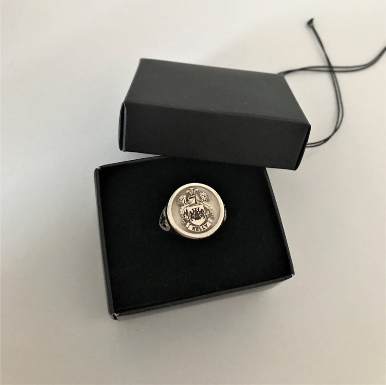 Custom Silver Signet Ring Family Crest Coat of Arms Fleur-de-Lis Gift Men