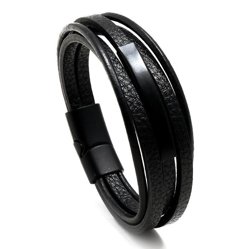 Men’s Leather Braided Bracelet Multilayer Retro Magnet Clasp Bangle Wristband
