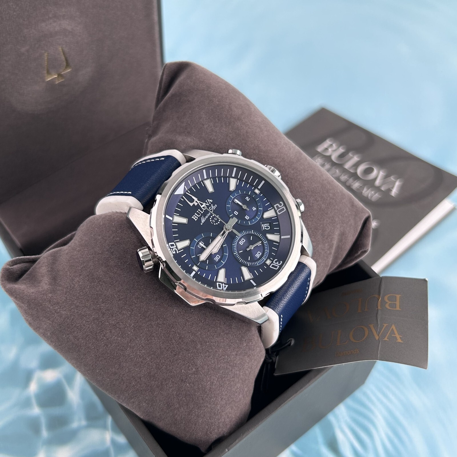 Bulova Marine Star Blue Dial 96B287 Men’s Chronograph Watch 43mm