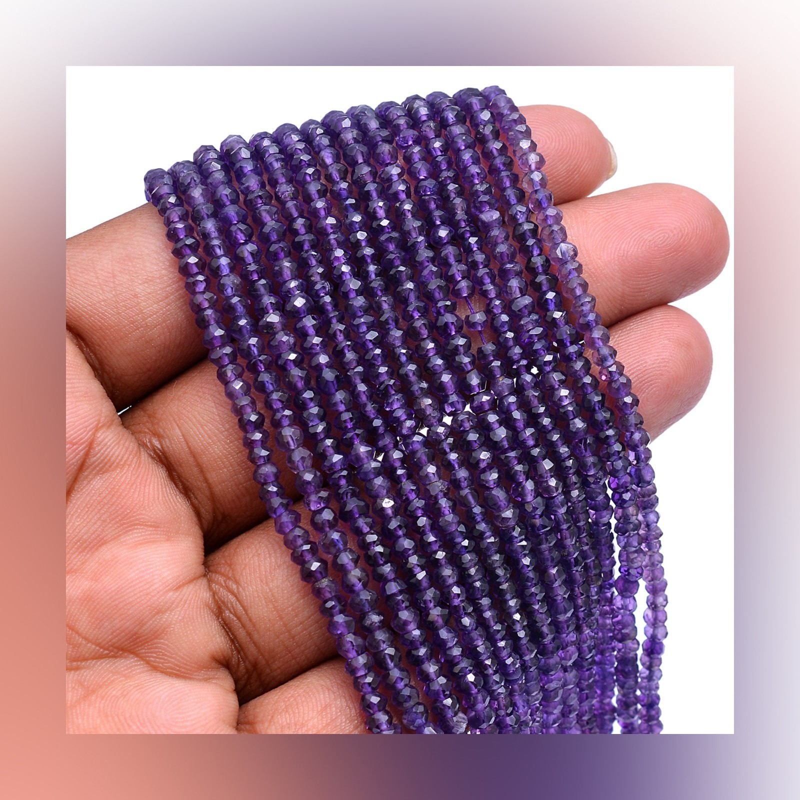 Natural Amethyst Faceted Rondelle Beads, 3 mm To 4 mm, Amethyst Faceted Beads