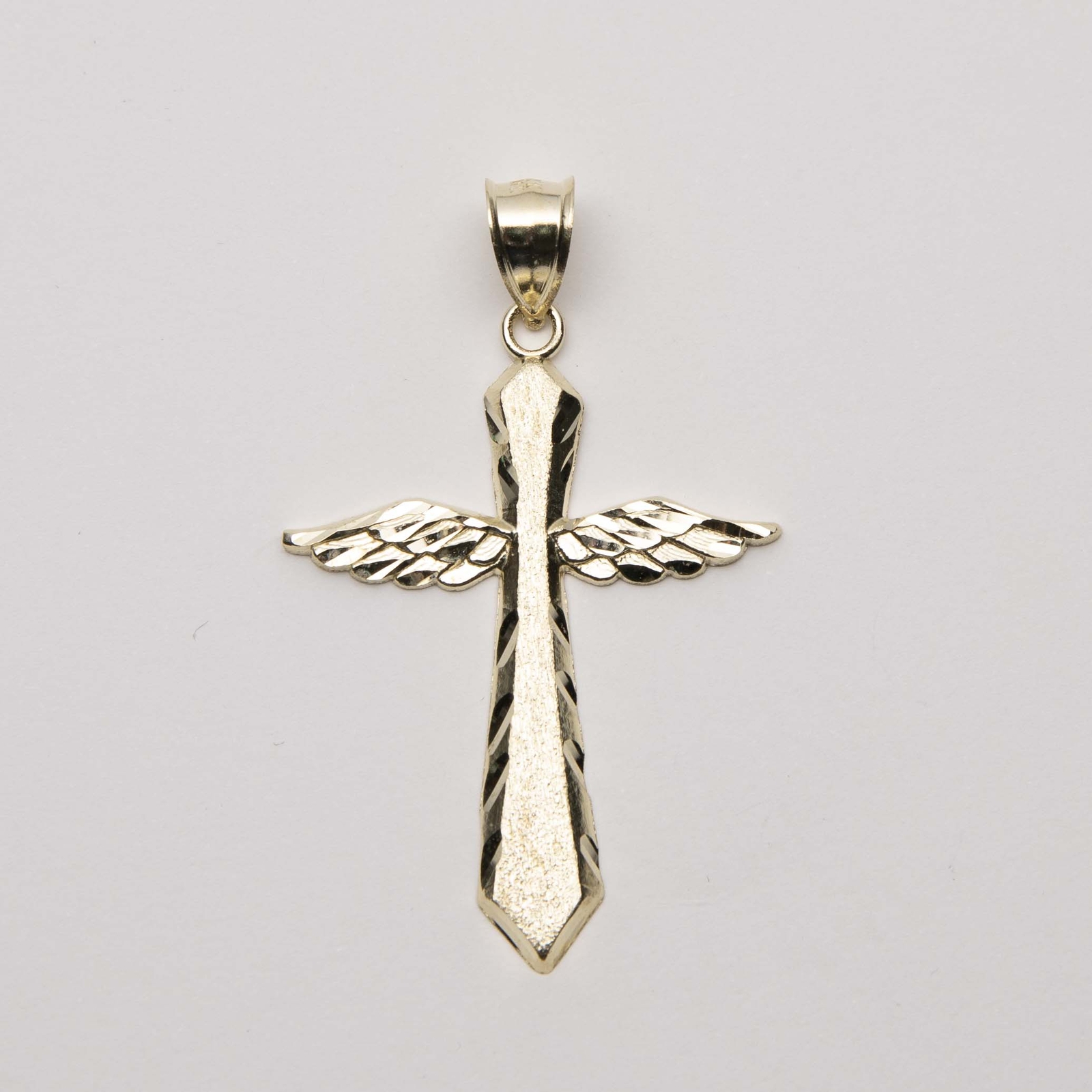Diamond-Cut Angel Wings Cross Pendant Solid Real 10K Yellow Gold All Sizes