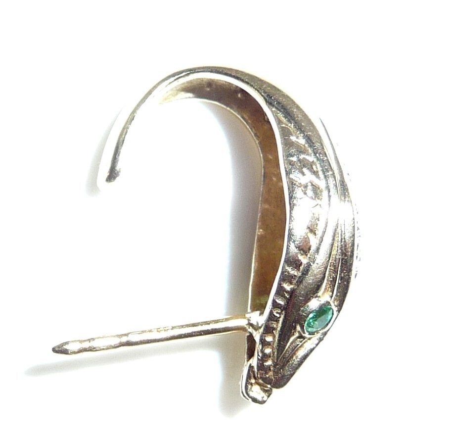 Snake 585 Gold Stud Earrings 0.46ct. Diamond Emeralds 4.2g
