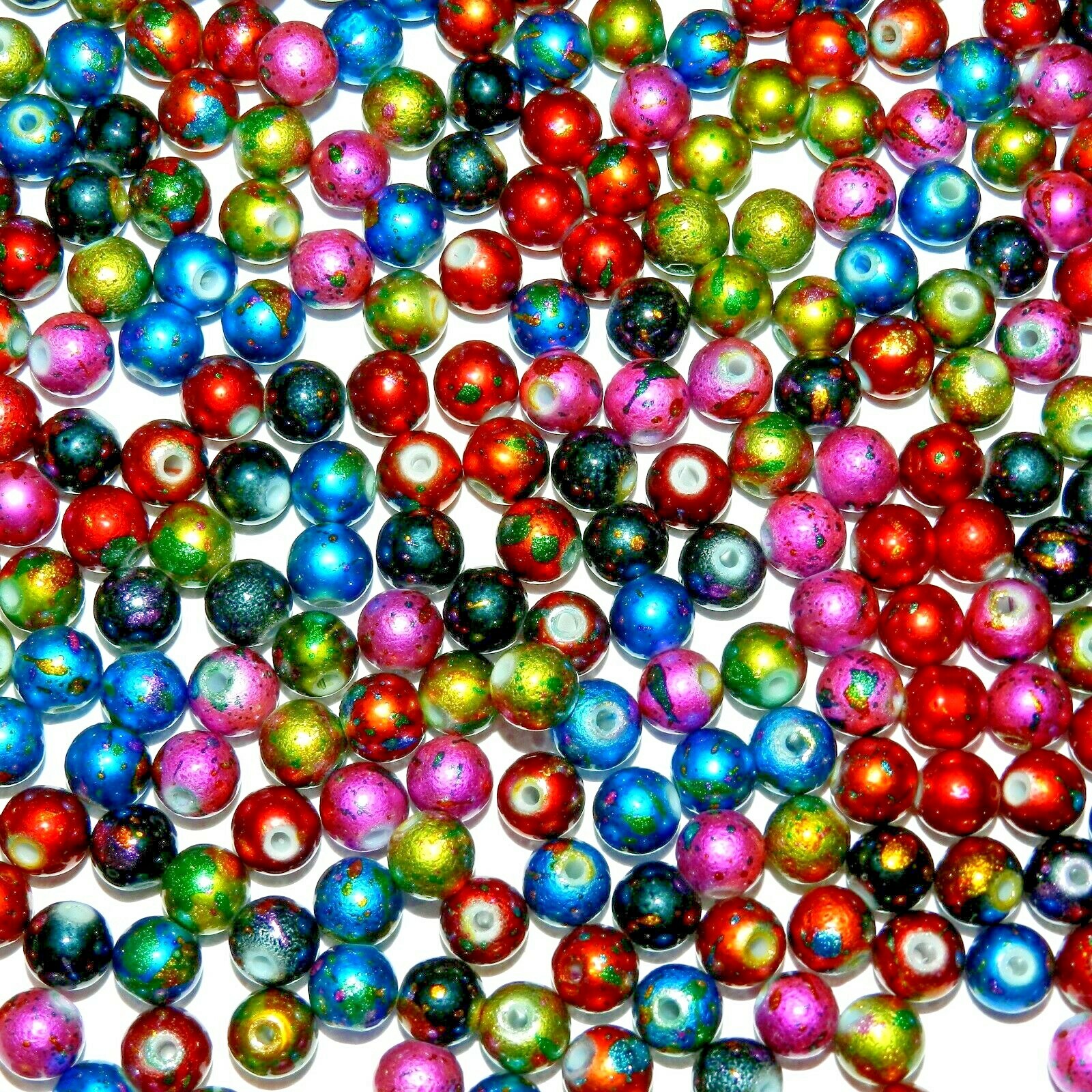 GW4269 Assorted Mix Color Metallic Graffiti Drawbench 8mm Round Glass Bead 500pc