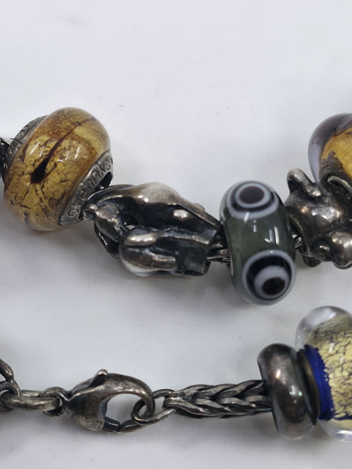 Trollbeads LAA 925S Silver Bracelet Big Fish Lock Yin Yang Blue Desert Beads