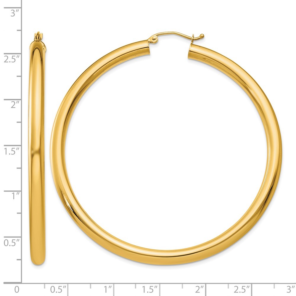 10k Yellow Gold 4mm Tube Hoop Earrings for Women 4.77g L-60mm, W-4mm