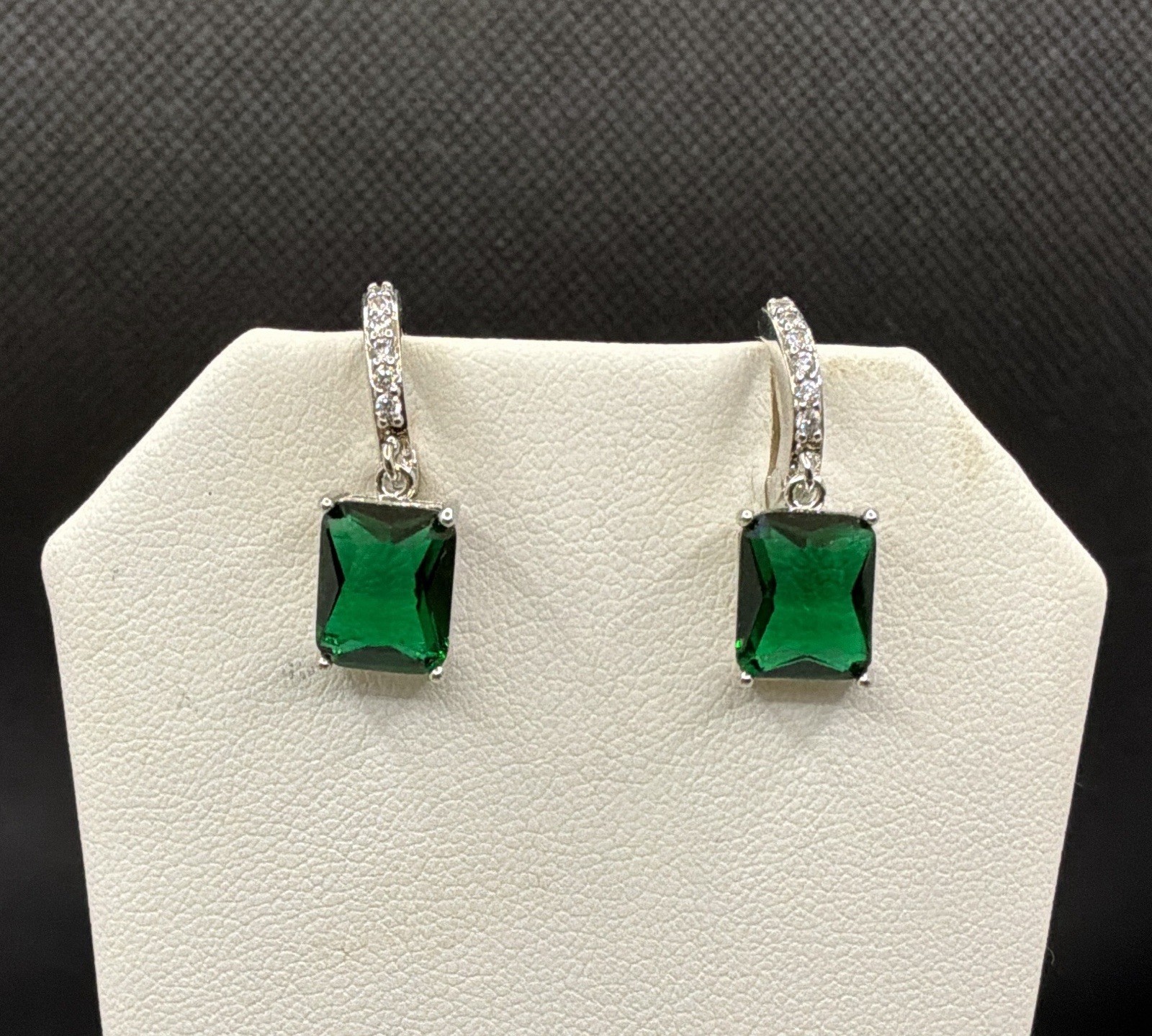 EMERALD EARRINGS – Lab Created – 6.0ctw Pair – Silver Setting!!!