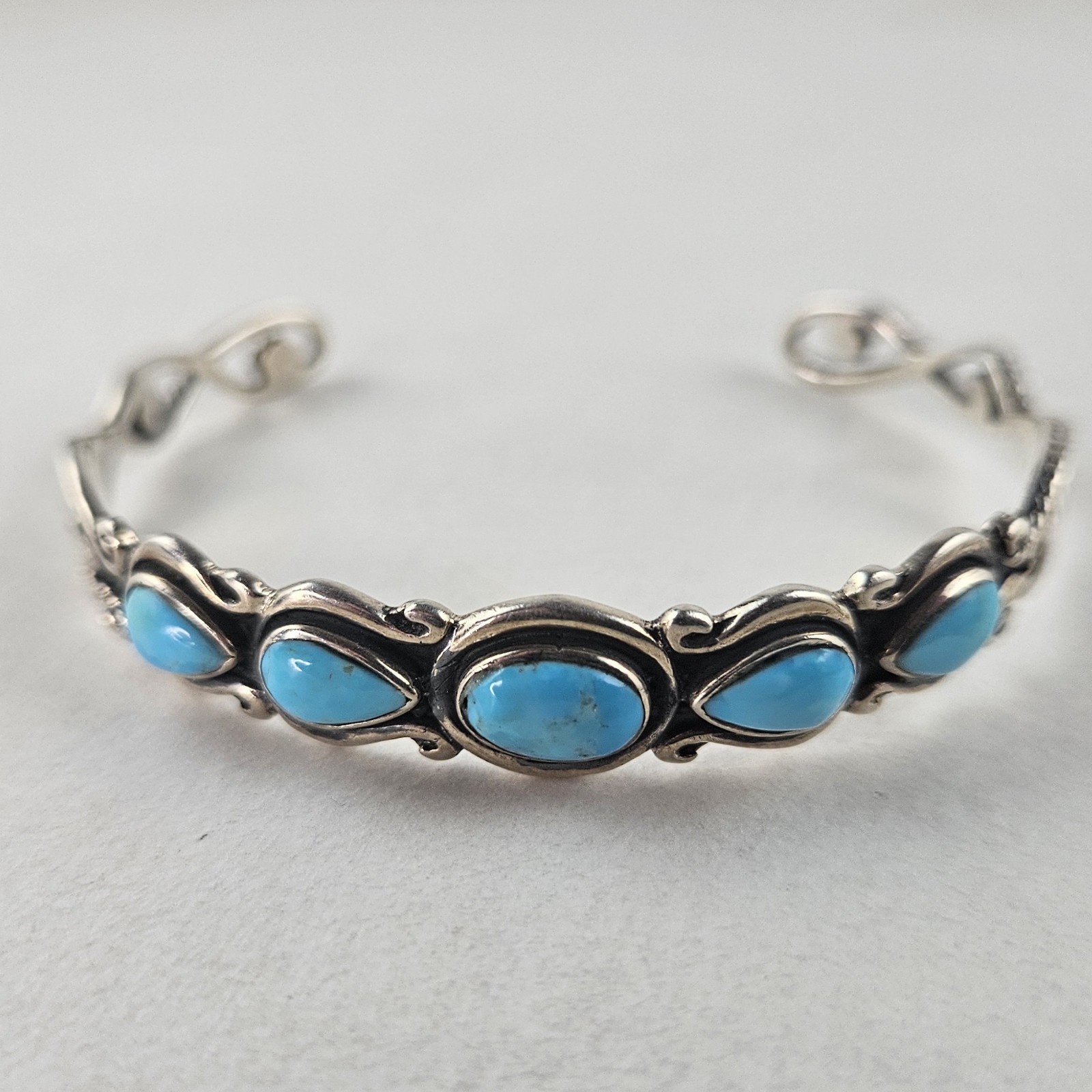 Sterling Silver Philippines Cuff Bracelet Blue Turquoise 12.9g [8815]