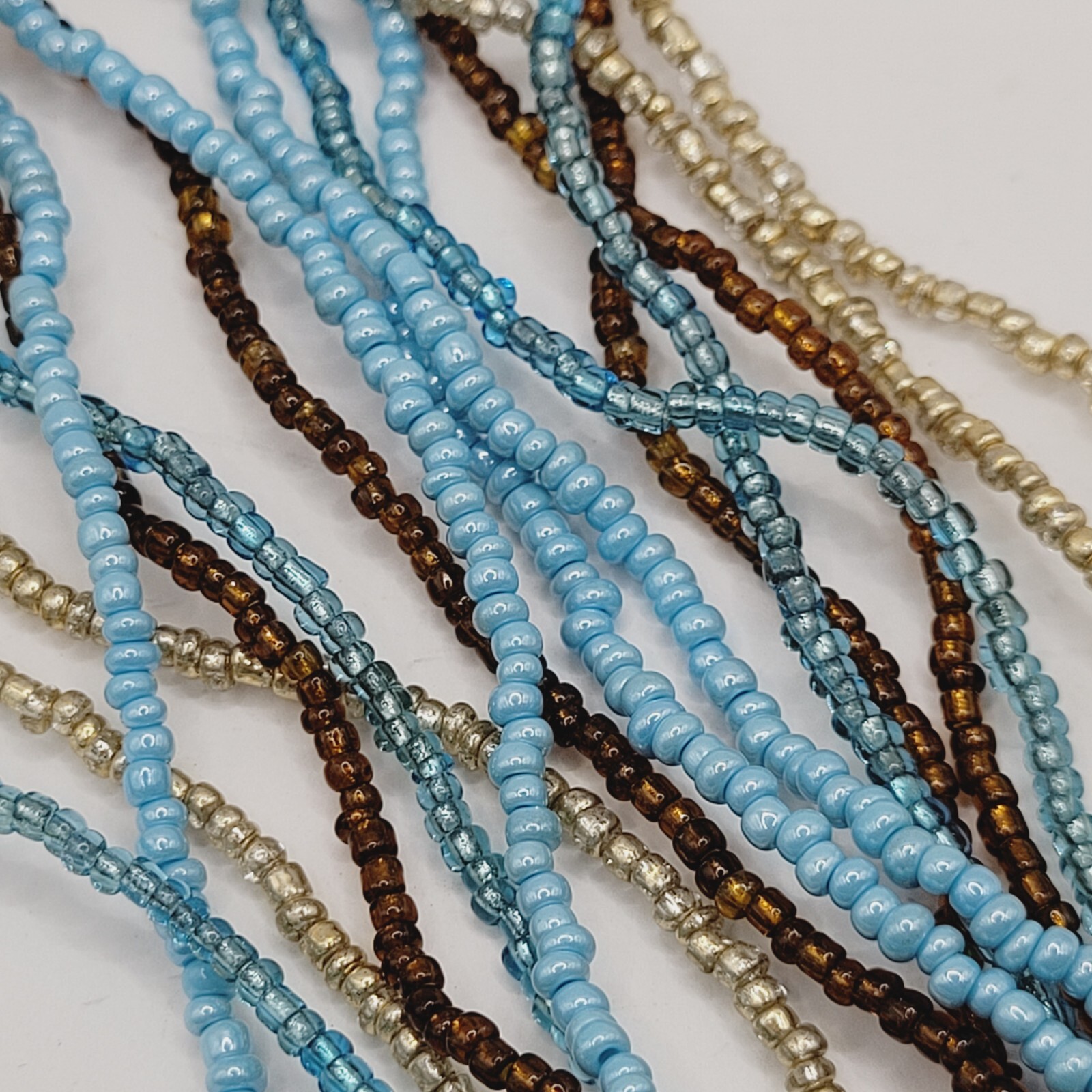 8 Strand Seed Beed Necklace with Metallic Foiled Large Round Art Glass Pendant