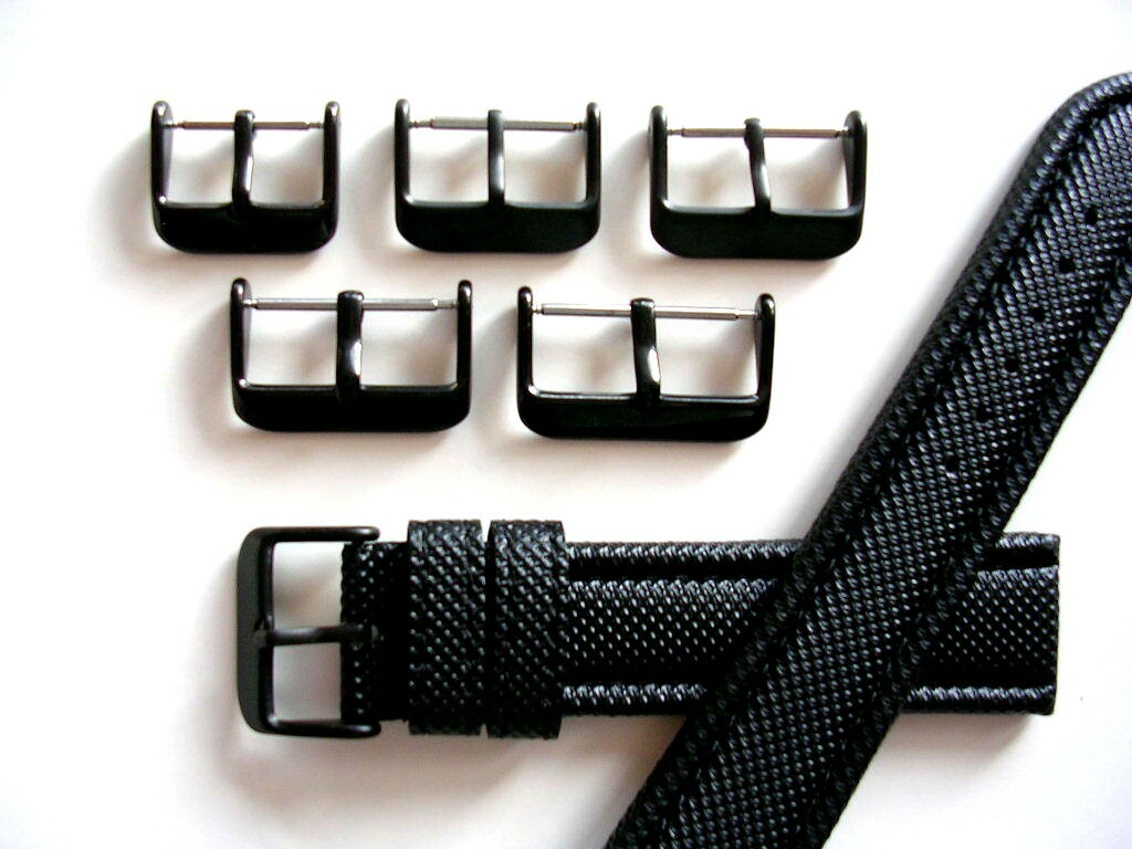 20mm Black PVD Buckle 316L SS Round Tongue Military Sport IW SUISSE 18 22 24 26