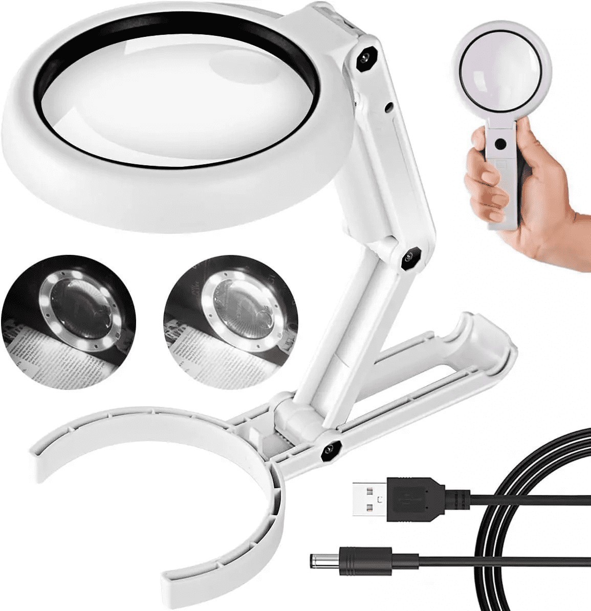 Desktop Foldable 5X 11X Lighted Magnifier 8 LED Hands Free Table Stand