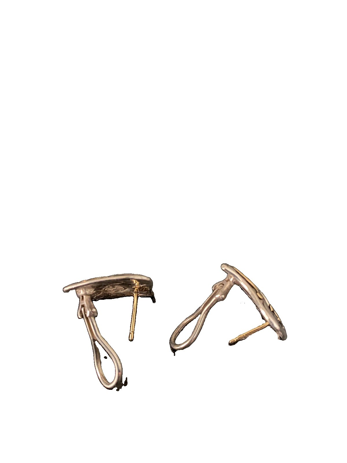 John Hardy Dayak Sterling Silver & 22K Gold Earrings Omega Clip Indonesia