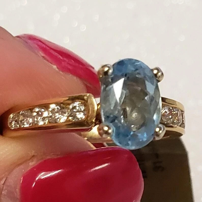 2Ct Oval Cut Simulated Aquamarine Women Engagement Ring 14K Yellow Gold Plated