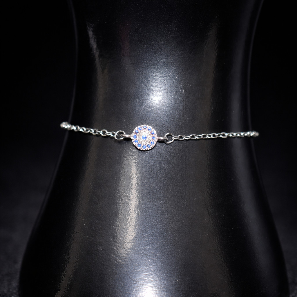 Evil Eye Bracelet Blue & Clear CZ Silver Plated 16cm – 21cm + Gift Box