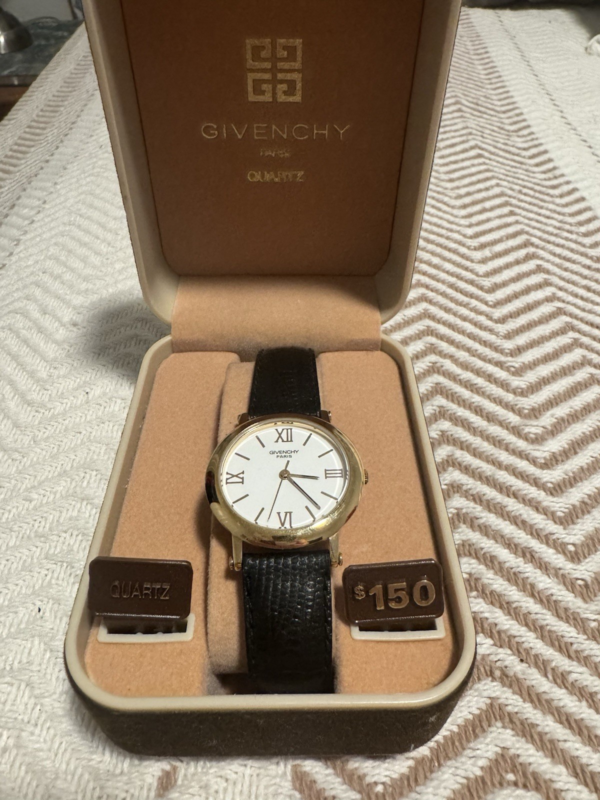 Vintage Givenchy Gold-Plated Watch – White Dial – Working w/ Original Box