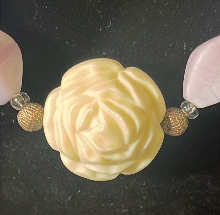Vintage Lavender, White & Cream “carved” Flower Beaded Necklace & Earrings Set
