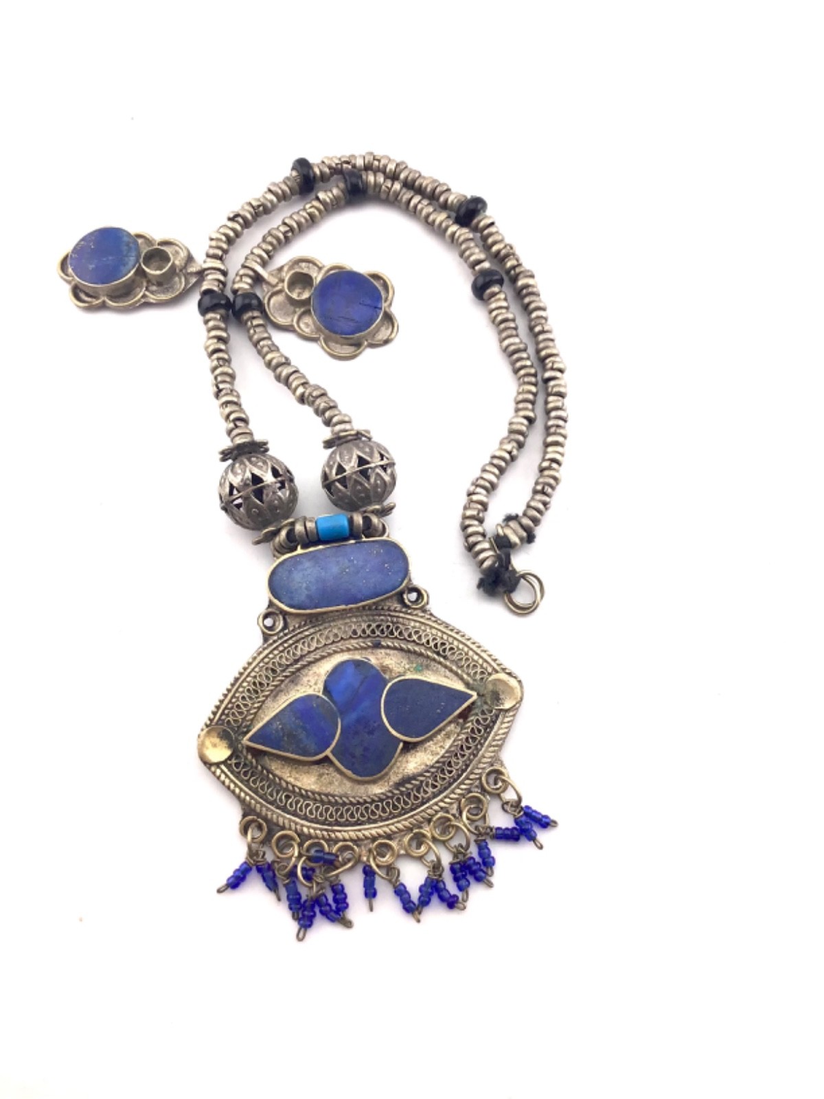 title Vintage Afghan Kuchi Tribal Necklace – Handmade Lapis Lazuli Boho Pendant