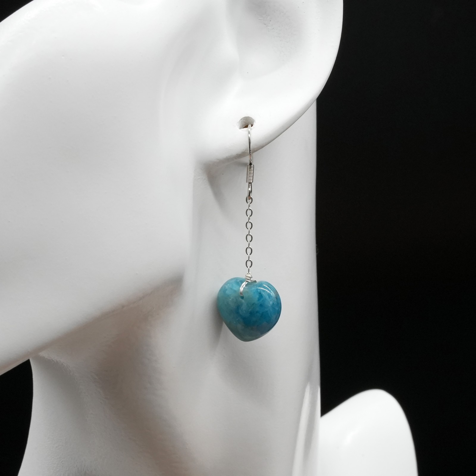 Blue Apatite 925 Silver Puffy Heart Drop Earrings Natural Crystal Jewelry Gift