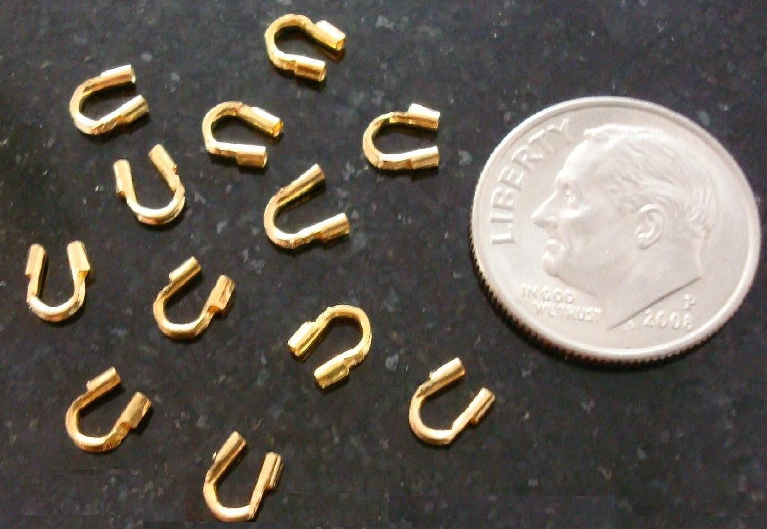 12 Steel wire protectors gold plated crimping loop protect wire to clasp FPC091