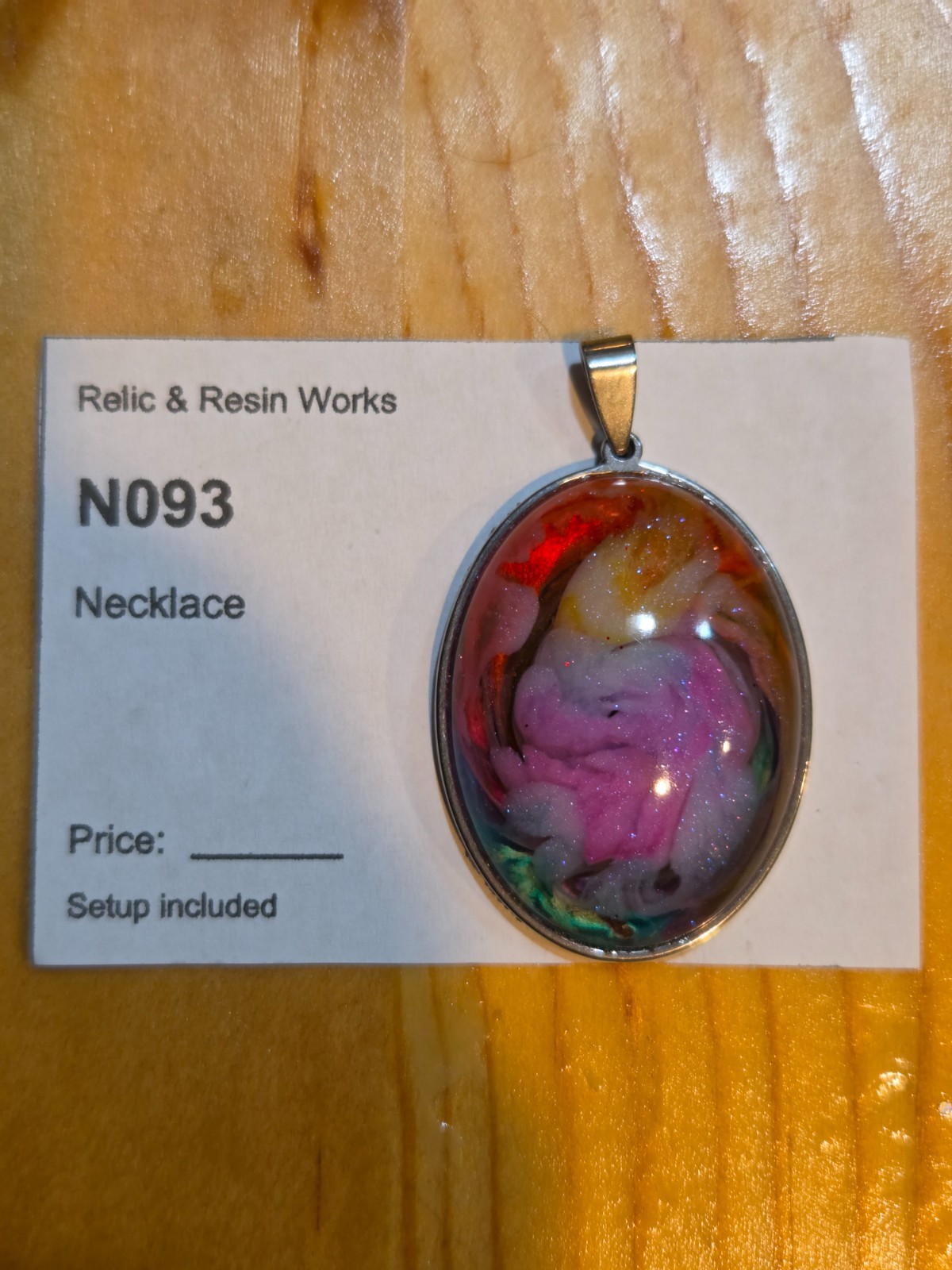 OOAK Nebula Series Petri Effect Resin Oval Pendant Stainless Steel N093