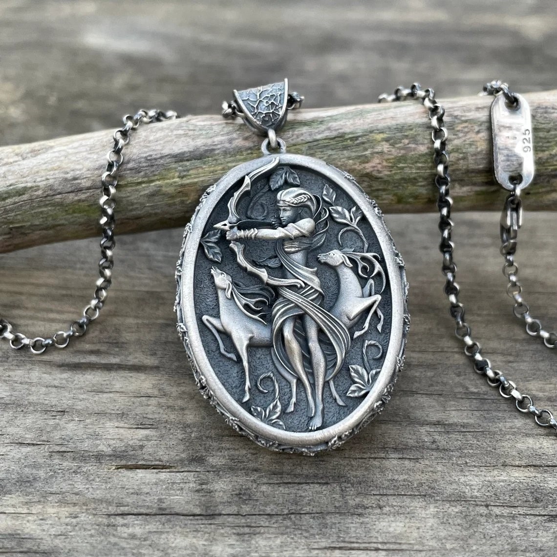 Greek Goddess Diana Artemis Necklace 925 Sterling Silver Necklace US Duty Free