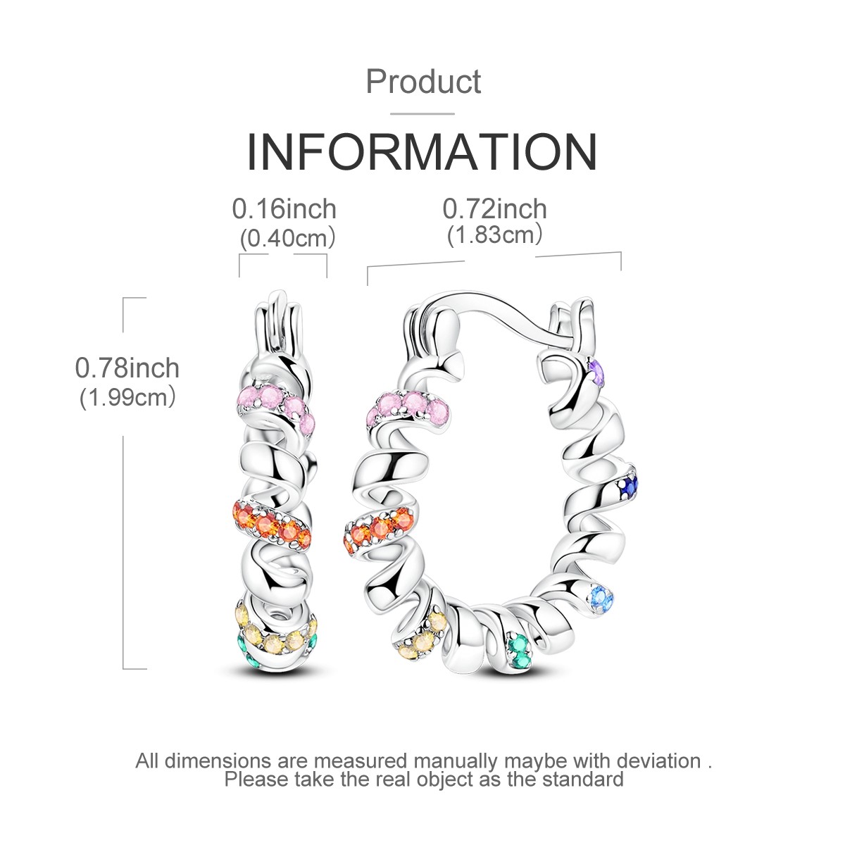 LAZA Original Colorful CZ Apiral 925 Sterling Silver Hoop Earrings Women Jewelry