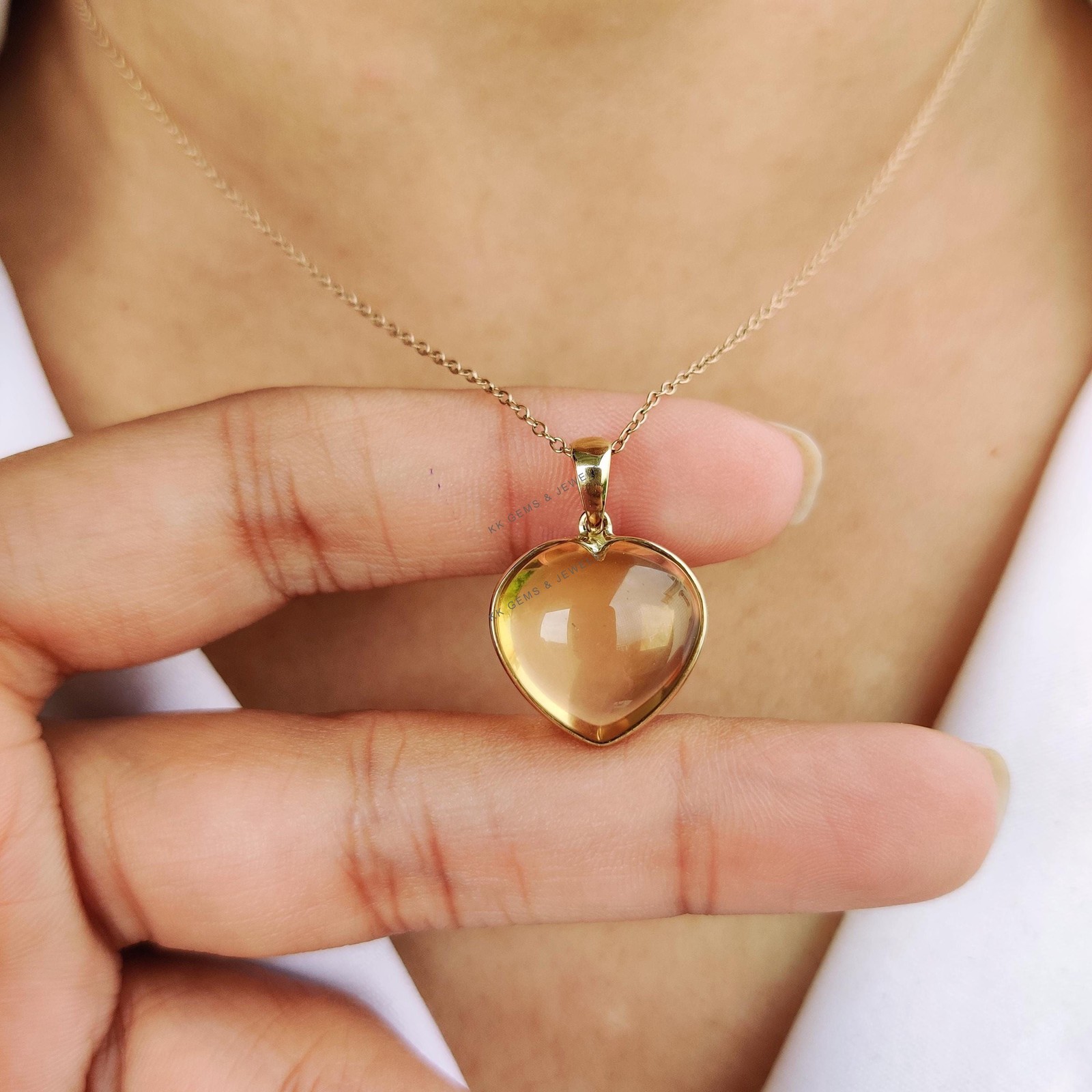 12.03 Ct Natural Citrine Heart Pendant 14K Gold November Birthstone Jewelry
