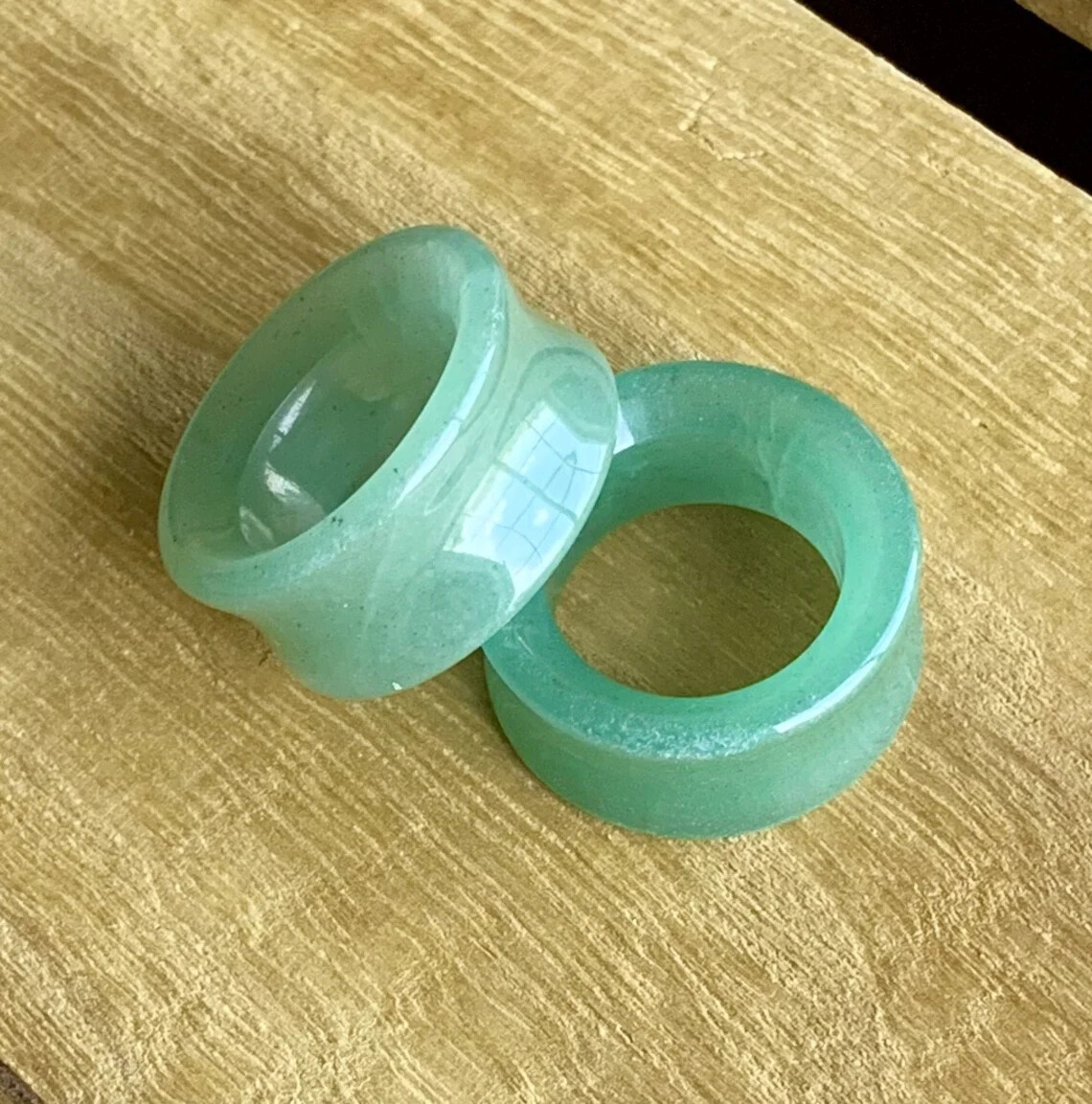PAIR Green Aventurine Organic Stone Tunnels Double Flare Plugs Earlets Gauges