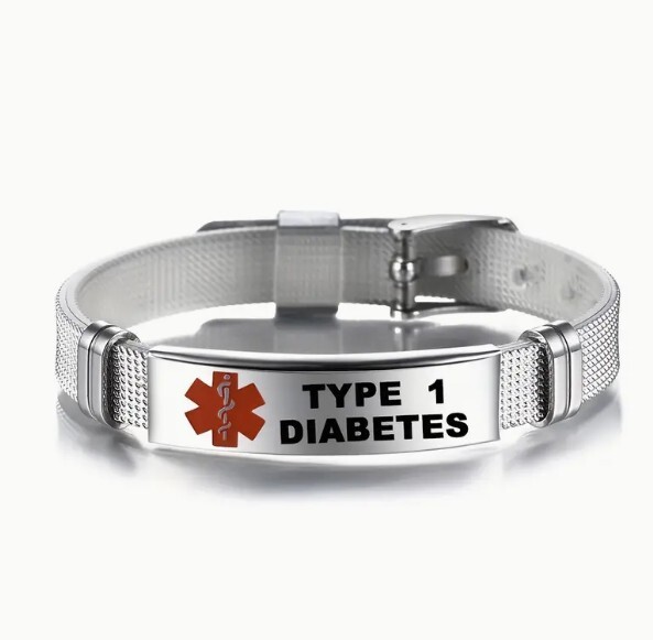 Type 1 Diabetes Medical Alert Bracelet Stainless Steel Wristband Adjustable OSFM