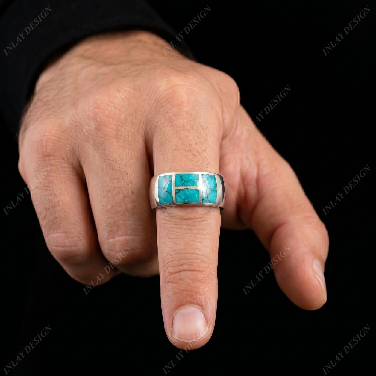 Natural Turquoise Inlay Design In 925 Sterling Silver Gift For Men And Women’s.