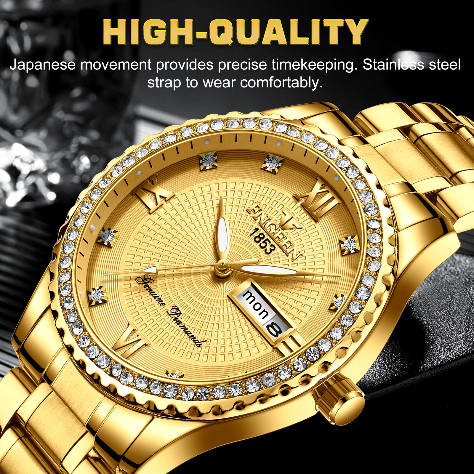 Waterproof Gold Men’s Watch Classic Stainless Steel Quartz Analog Business Gift