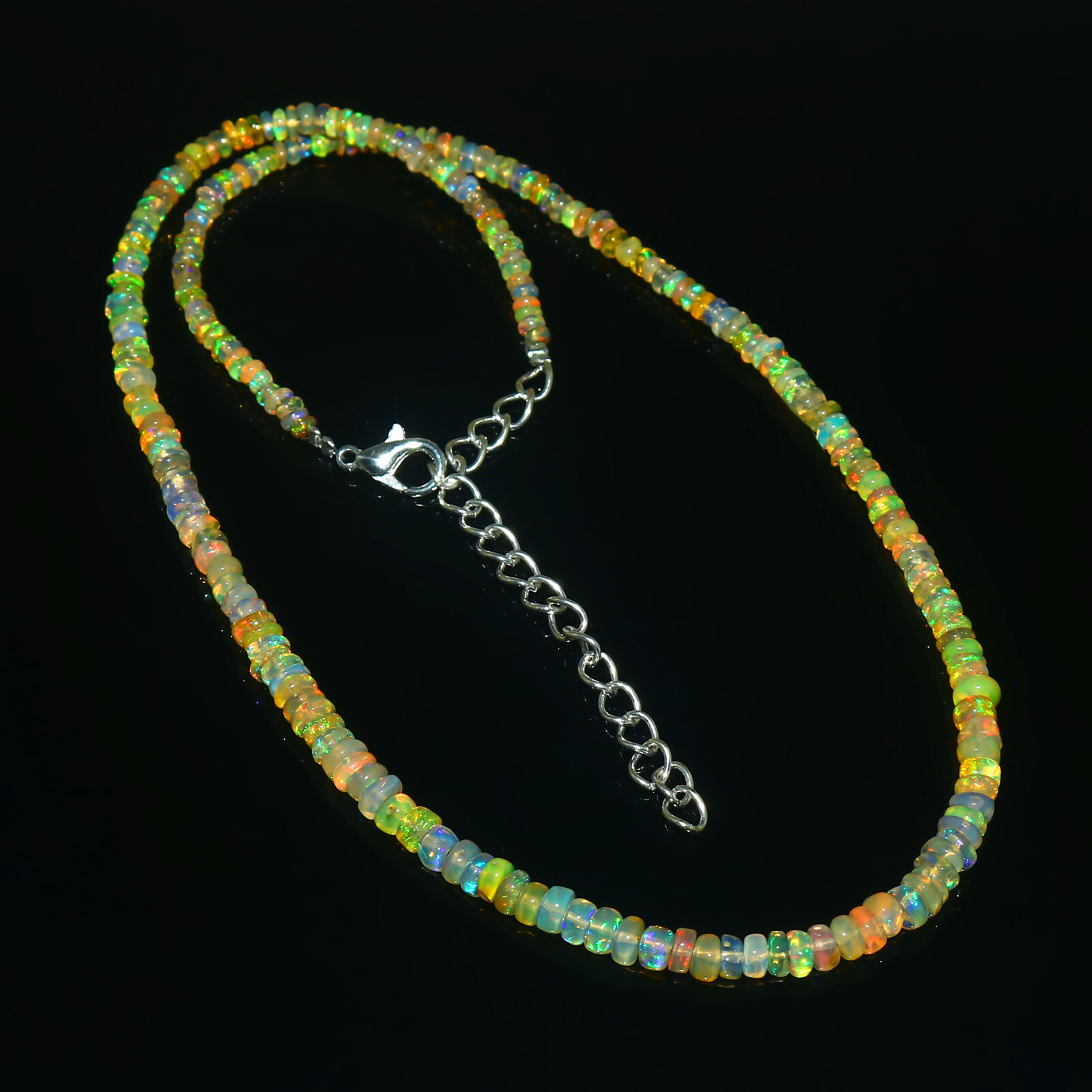 Natural Ethiopian Welo Fire Opal Rondelle Beaded Gemstone Necklace 16 Inches