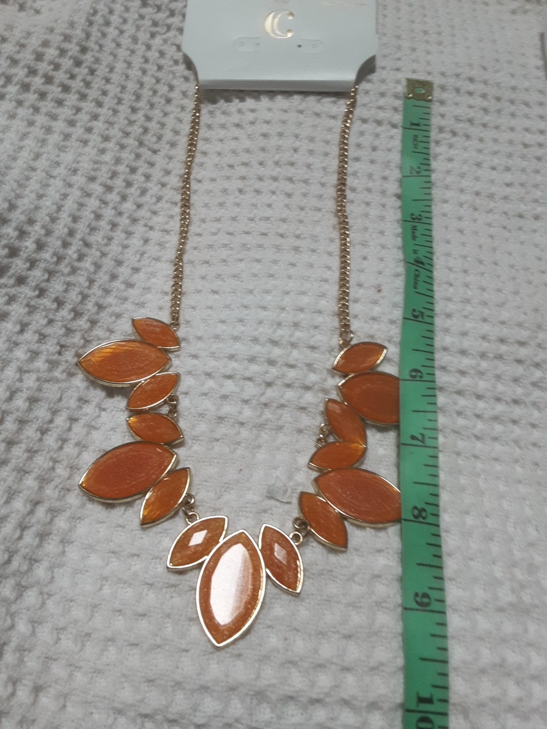Opalescent Orange marquis necklace vintage goldtone hypo allergenic gift NWT