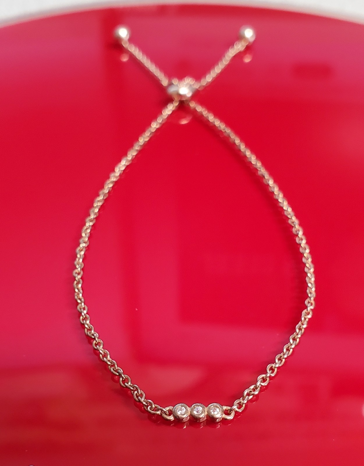 925 SU Slider Bracelet OSFA 9in Sterling Silver Rose Gold Vermeil CZ Bar Dainty