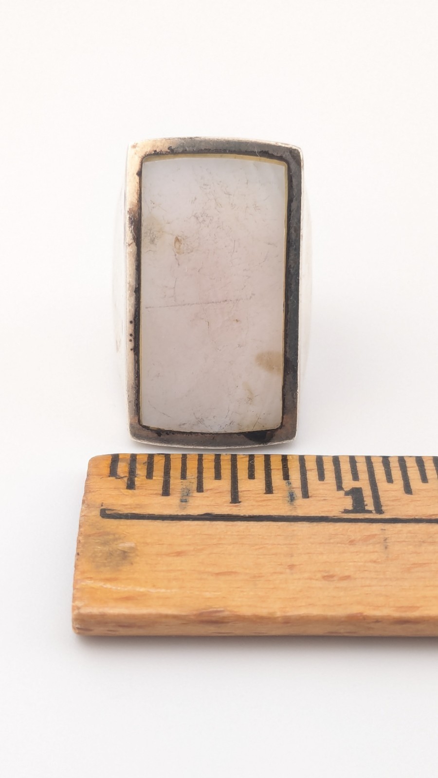Sterling Silver Ring Rectangular Mother of Pearl AV 925 Thailand Size 7.75