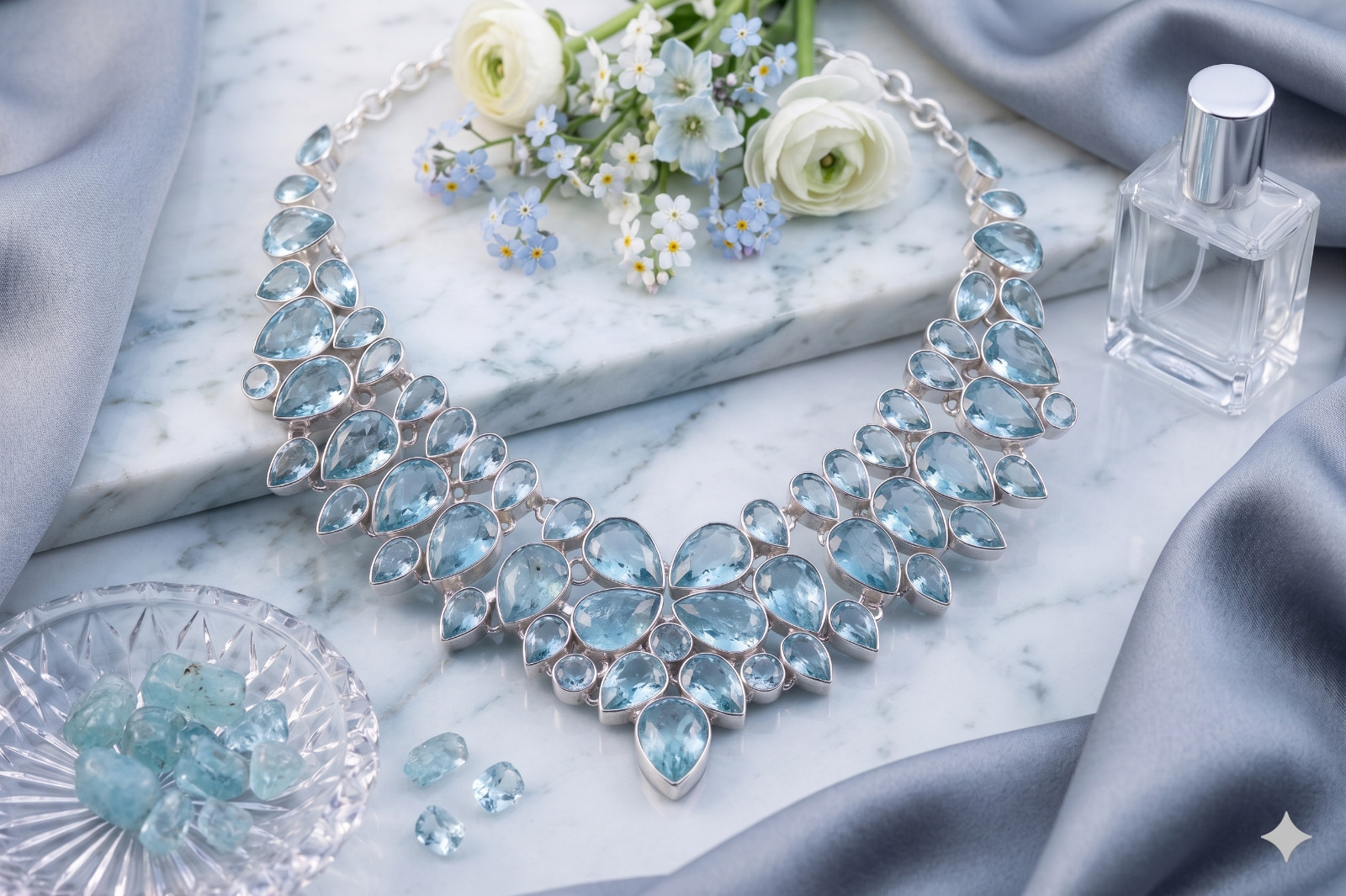 Blue Aquamarine Necklace 925 Sterling Silver Gemstone Handmade Jewelry S-18″
