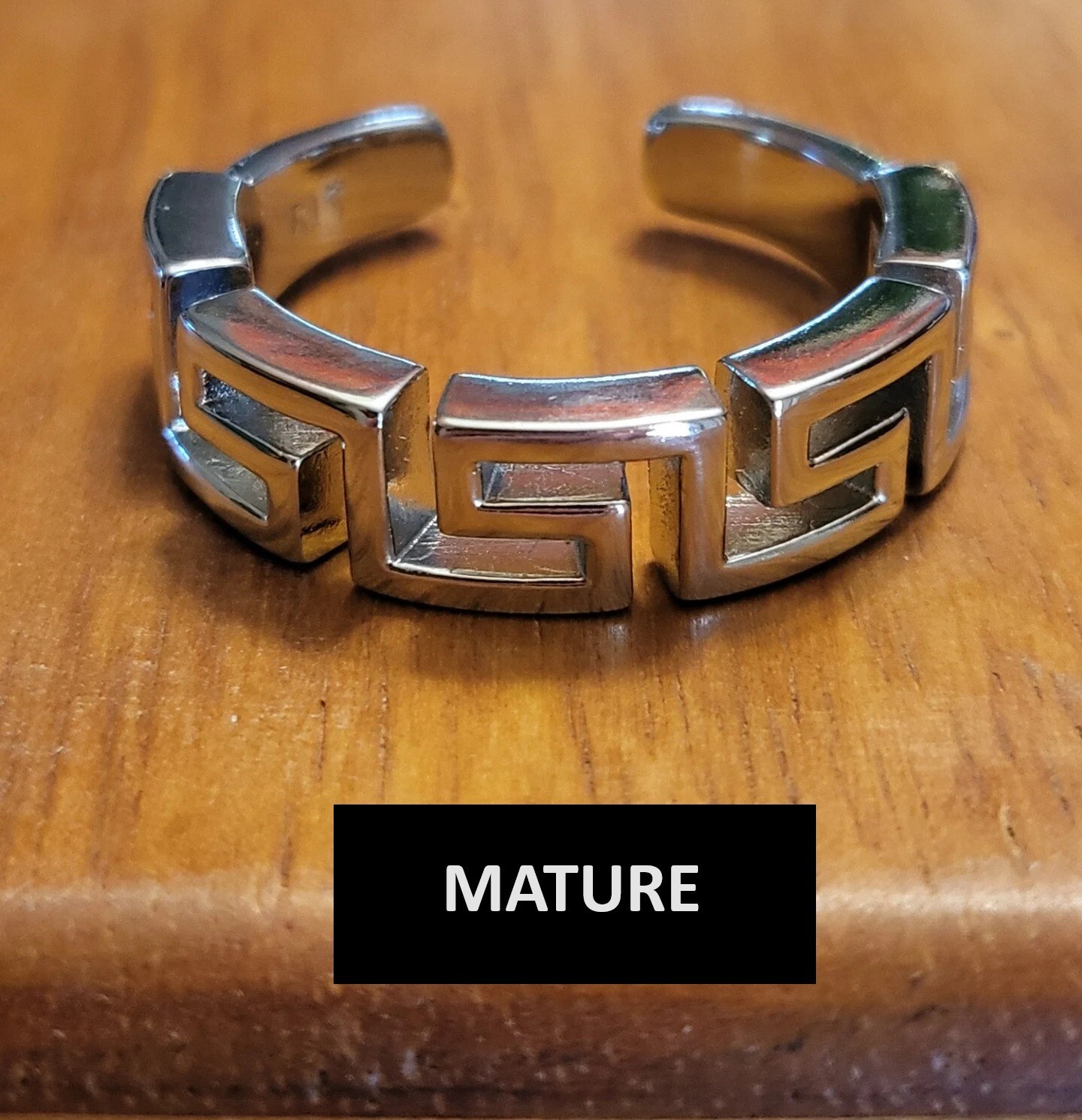 HANDMADE Silver Greek Key Penis Glans Ring Solid Cuff Style New *