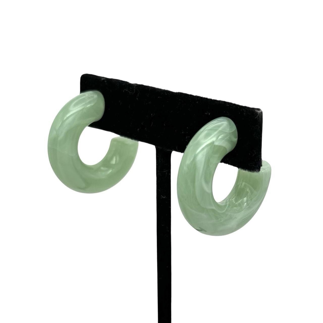 Acrylic Resin Hoop Earrings Lot (4) Plastic Jewelry Green Marbled Tortoiseshell