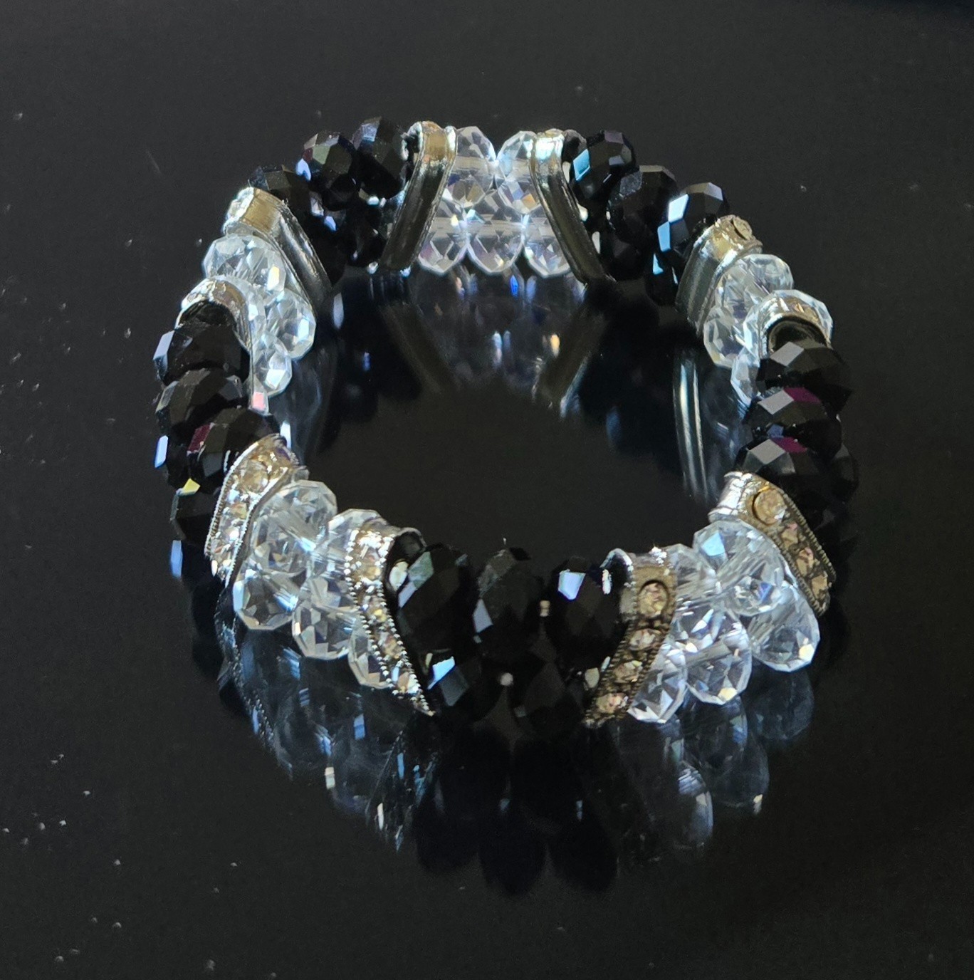 Handmade Multi-Strand Black Beaded Bracelet Stacking Stretch Jewelry for Women