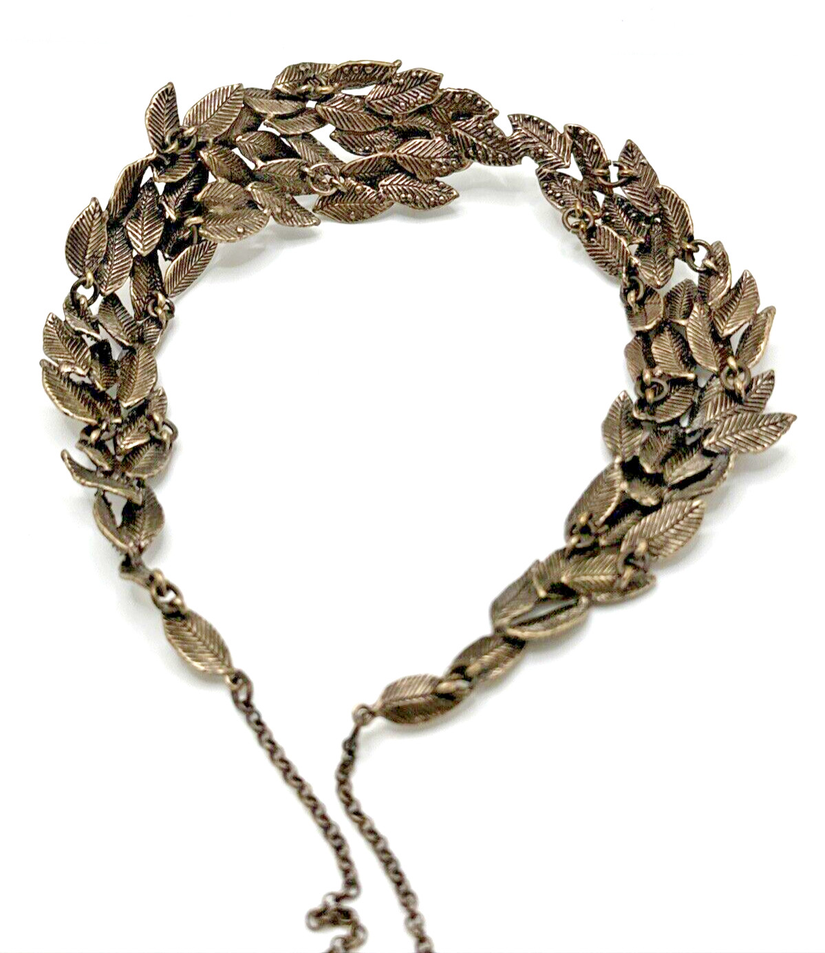 ANN TAYLOR Rhinestone Leaves Collar Necklace Bronze Tone Runway Statement 21″