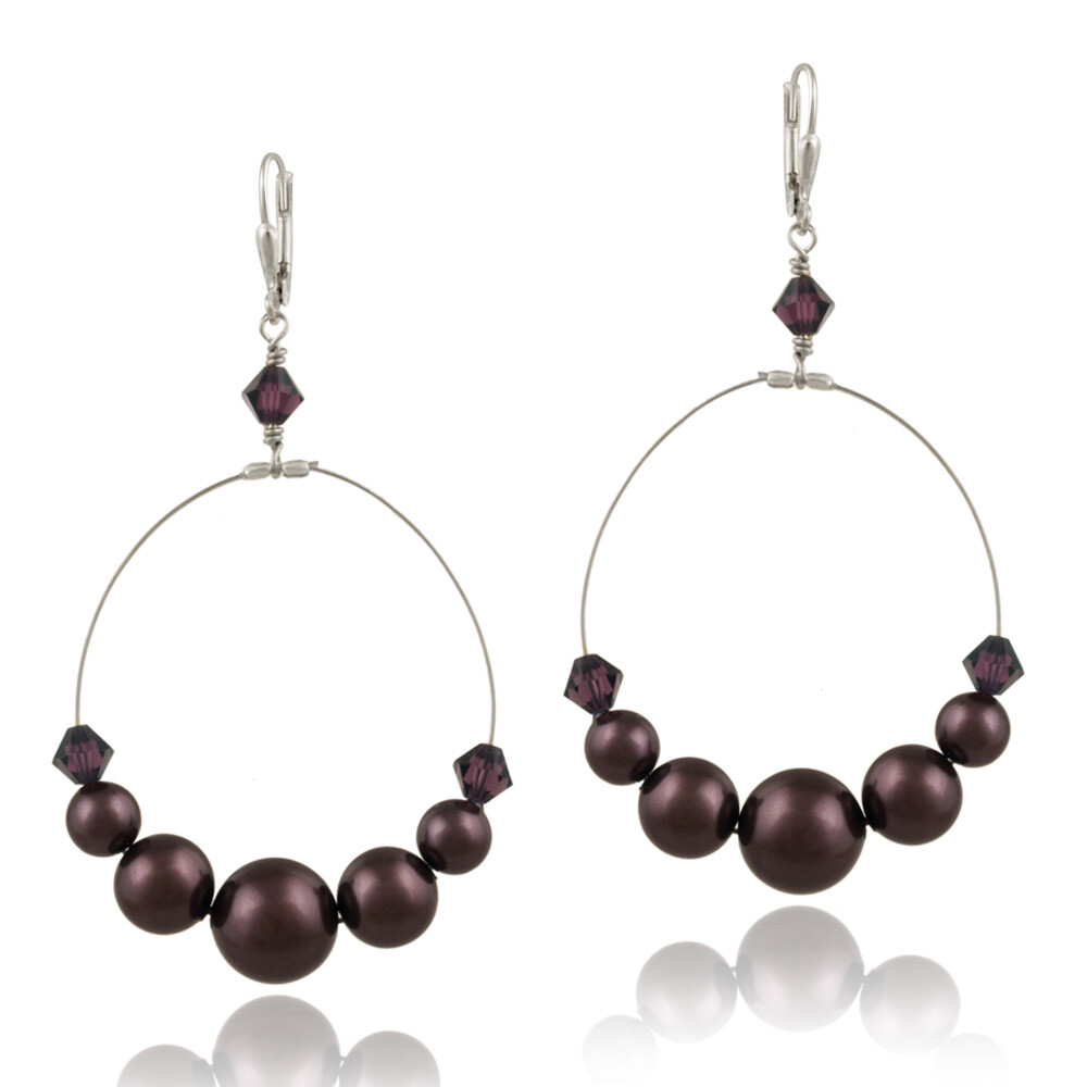 925 Silver Burgundy European Crystals Dangle Wire Earrings