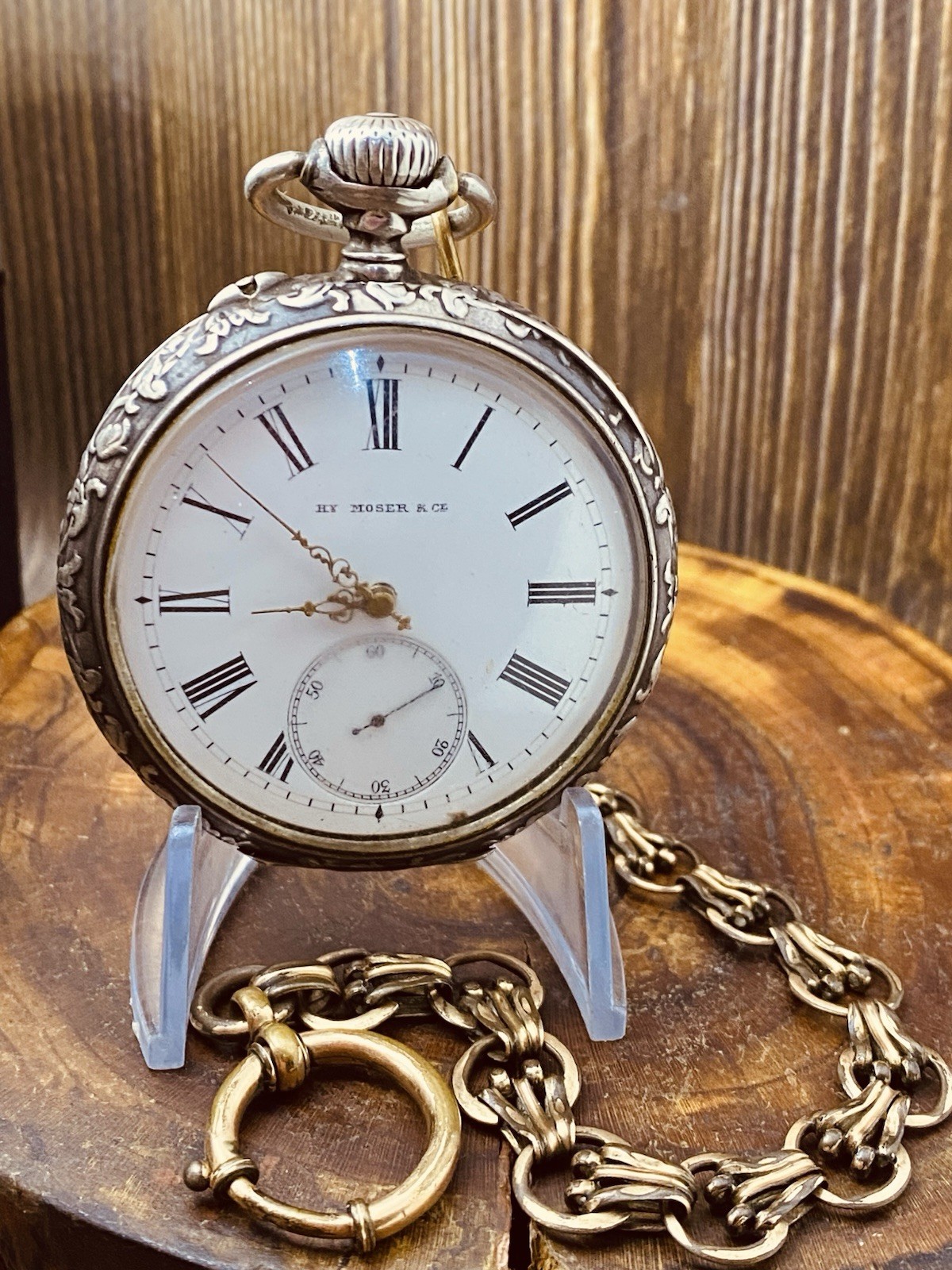 VINTAGE H. MOSER ANTIQUE POCKET WATCH 800 SILVER Movement LeCoultre Cal 1 #8593