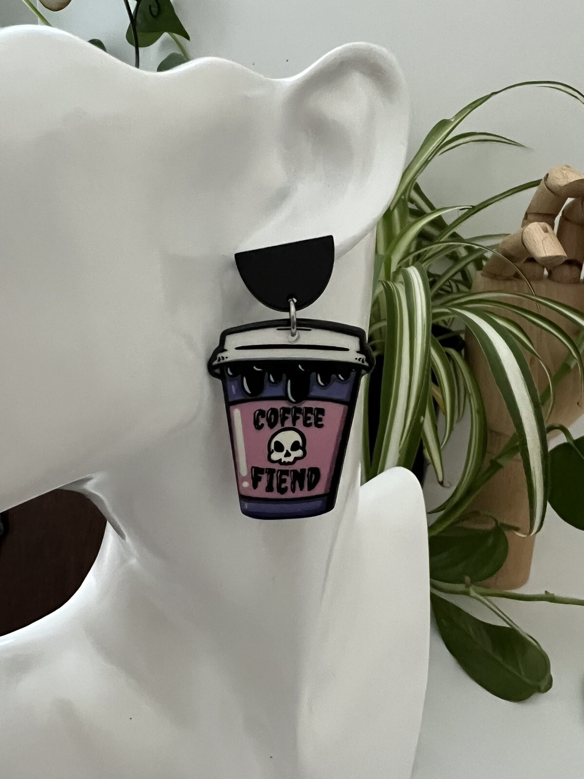 Coffee Fied Pastel Goth Large Dangle Earrings – Cute Emo Graphic Earrings